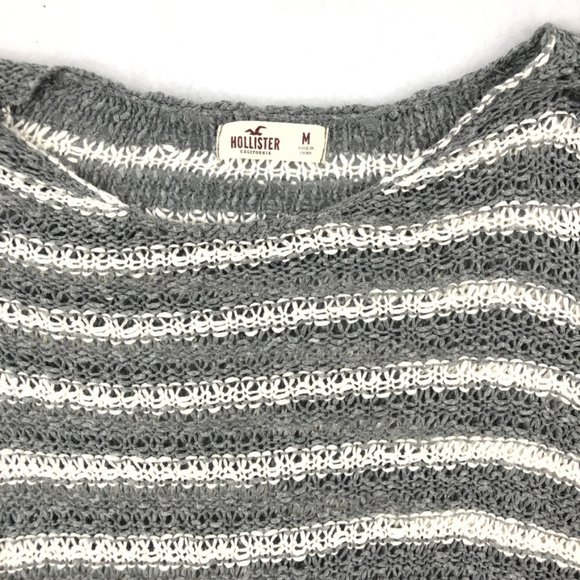 Hollister Striped Crew Neck Sweater - Gray and White - Picture 2 of 13